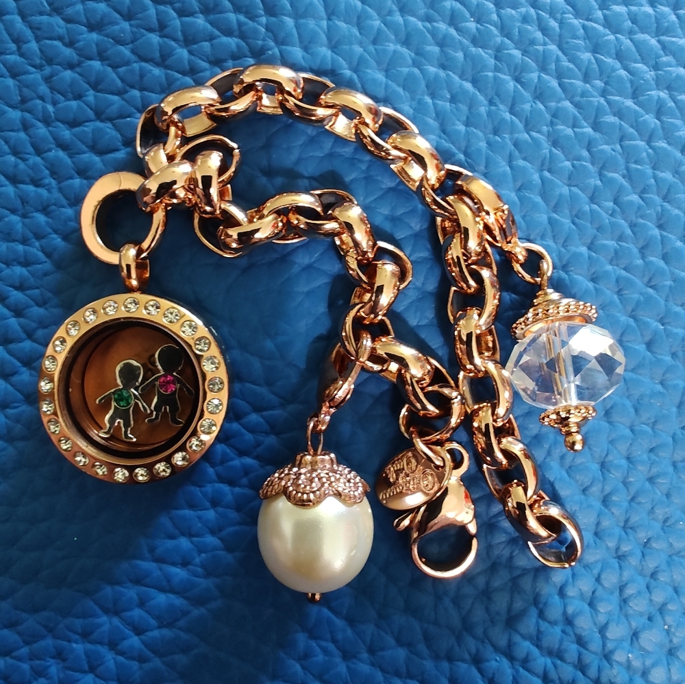 Origami Owl Rose Gold Tone Charm Bracelet 7"